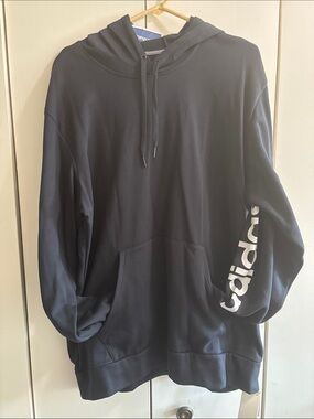 Adidas Black Men's Zip-Up Hoodie with White Sleeve Logo